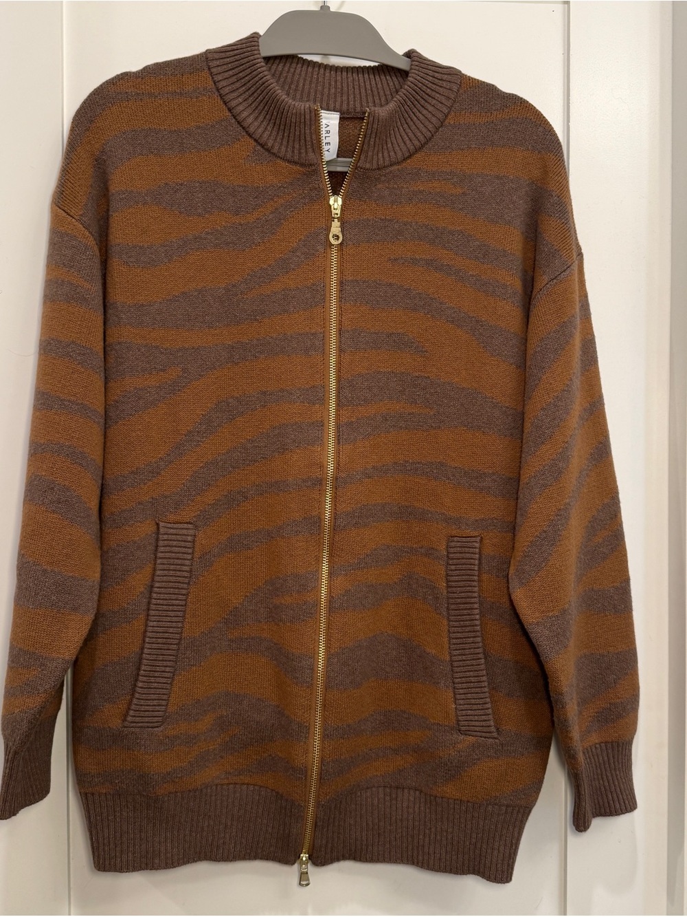Varley Mayberry Full Zip Cardigan Brown Zebra Sweater Jacket Small